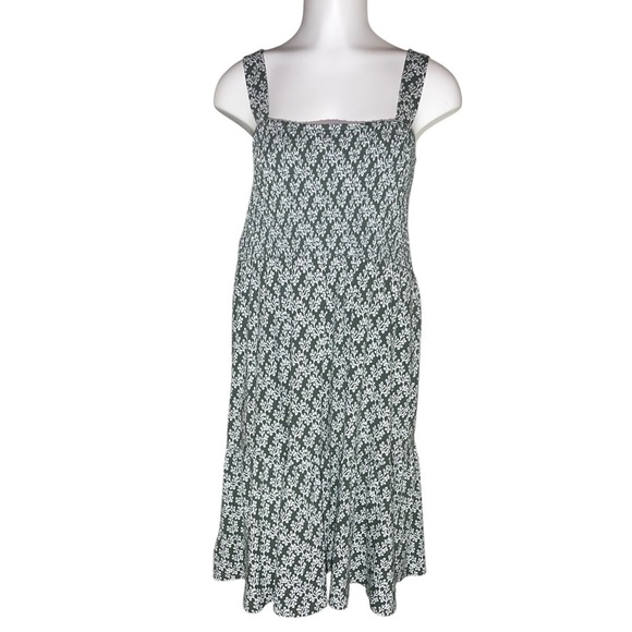 LOFT Dresses & Skirts - LOFT Army Green and White Floral smocked tiered dress sz L